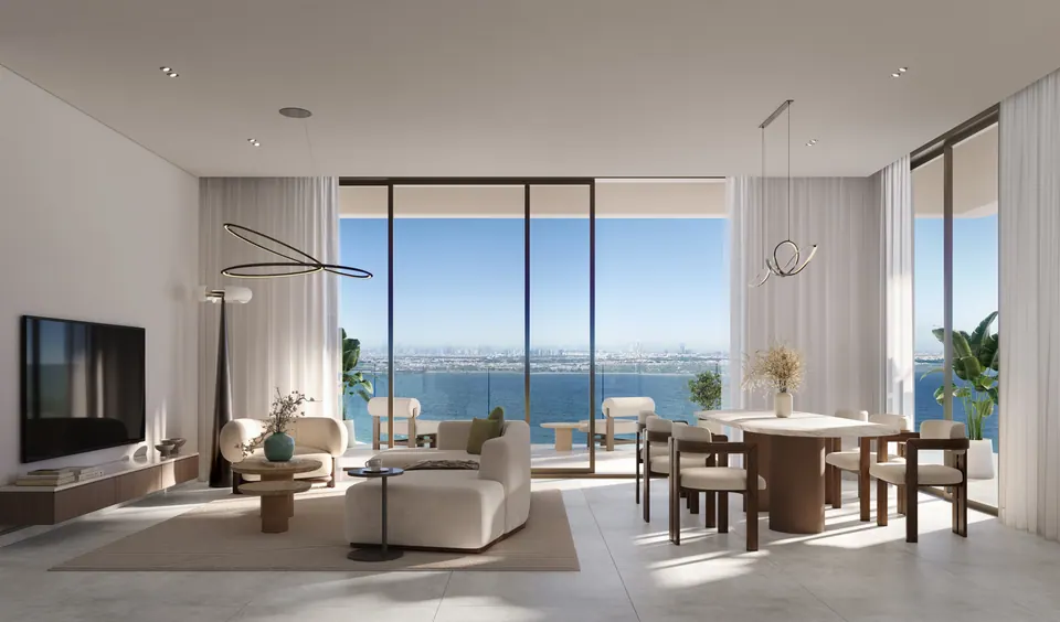 Bashayer Residences: apartment living and dining room, developer render