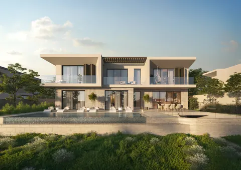 Nawayef Heights: rear of a Heights 6 villa with its pool by day, developer render