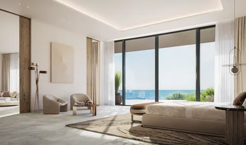 Nawayef Mansions: bedroom with floor-to-ceiling glazing, developer render