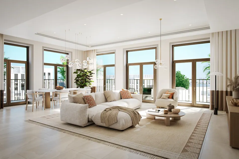 Nawayef Park Views: apartment living room in daylight, developer render