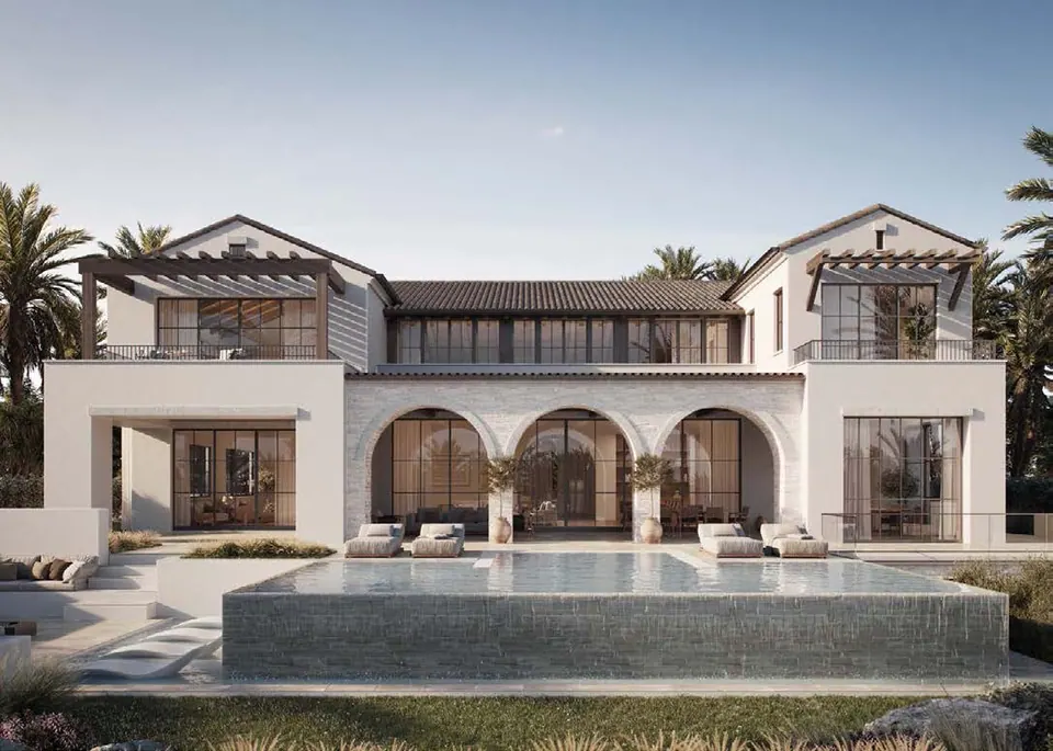 Wadeem: villa with three arches above an infinity pool, an example in Modon's design guidance, Modon image from the Wadeem brochure