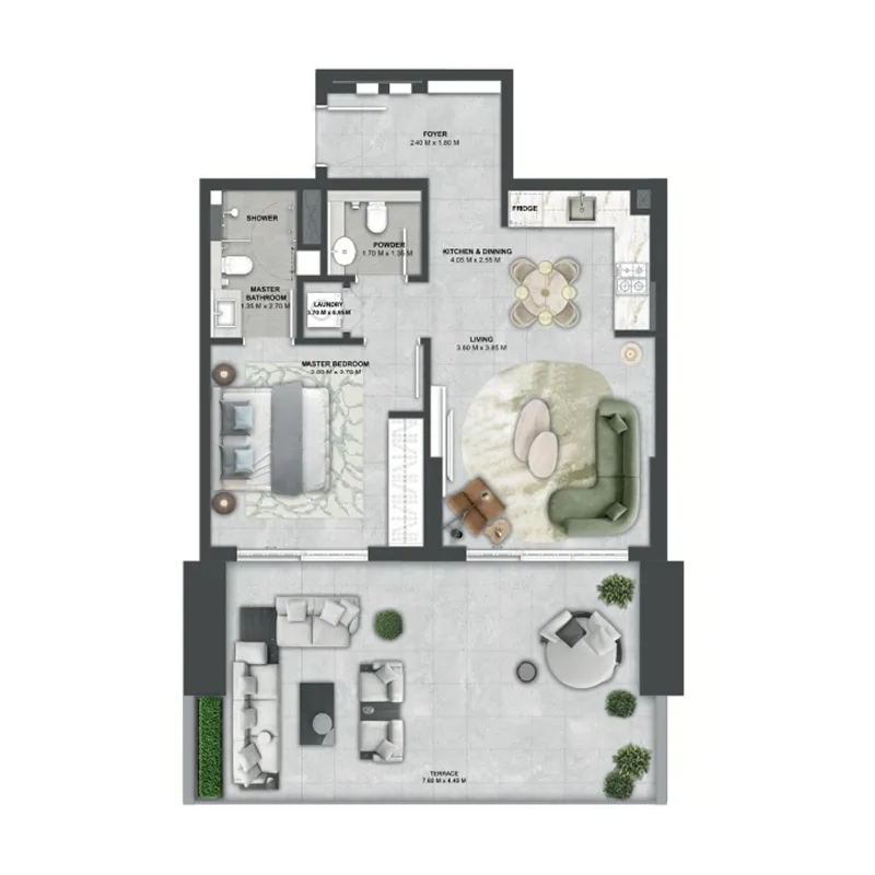 Arancia Yards 2 1 bed floor plan, 750 sqft