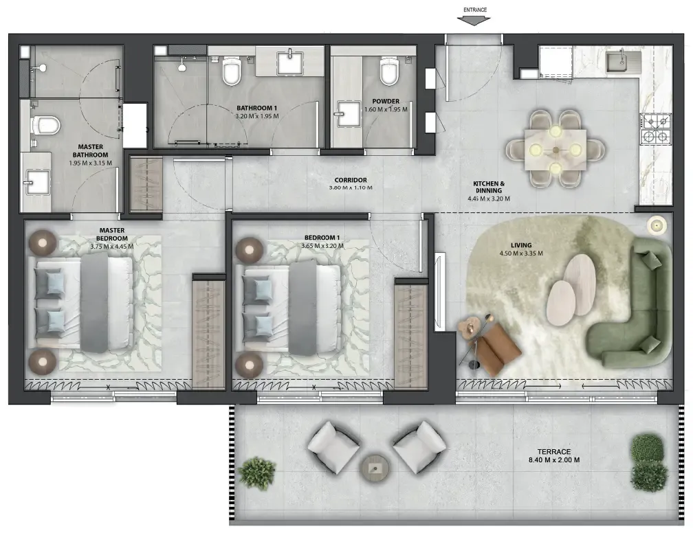 Arancia Yards 2 2 bed floor plan, 1,096 sqft