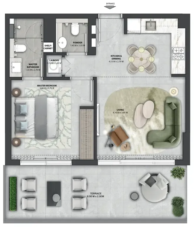 Arancia Yards 2 1 bed floor plan, 847 sqft