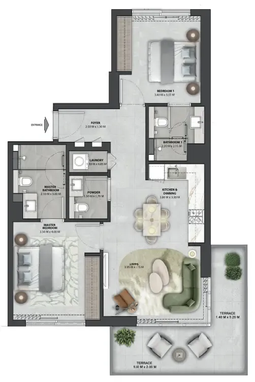 Arancia Yards 2 2 bed floor plan, 1,077 sqft