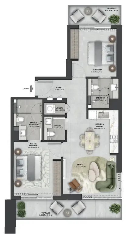 Arancia Yards 2 2 bed floor plan, 1,101 sqft