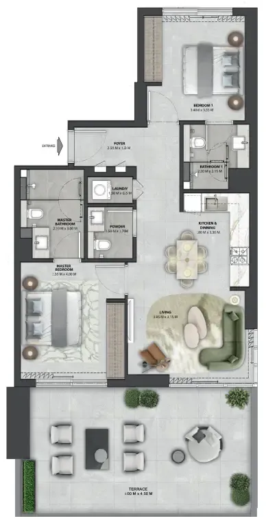 Arancia Yards 2 2 bed floor plan, 1,298 sqft