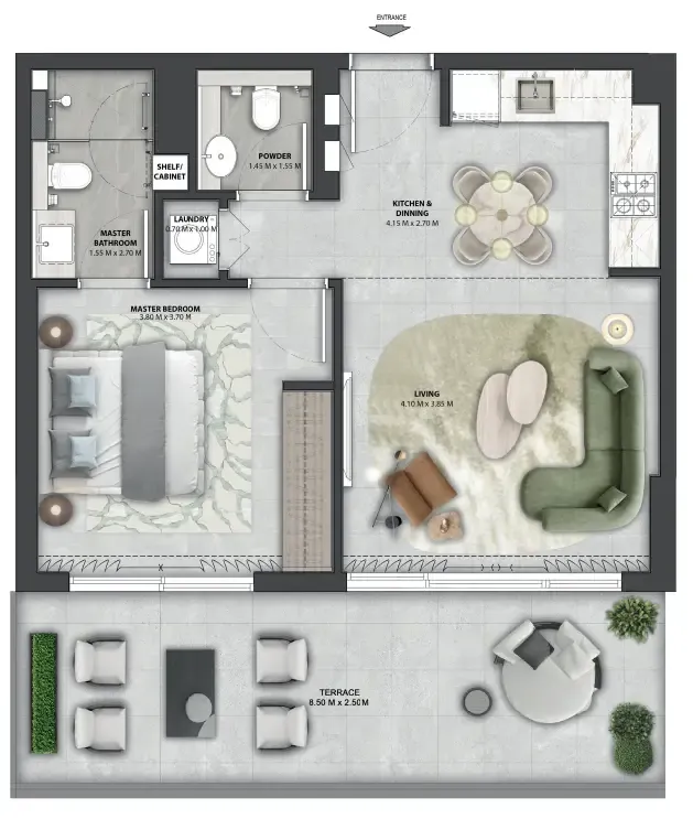 Arancia Yards 2 1 bed floor plan, 847 sqft