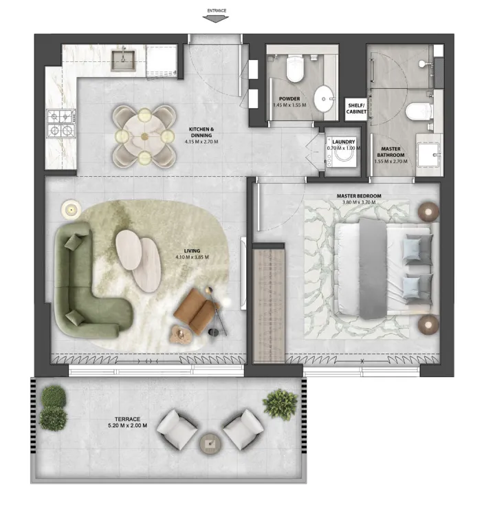 Arancia Yards 1 bed floor plan, 730 sqft