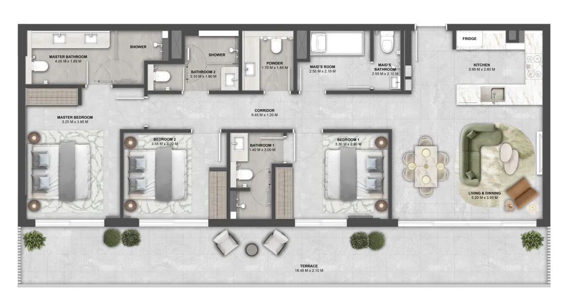 Arancia Yards 3 bed floor plan, 1,700 sqft