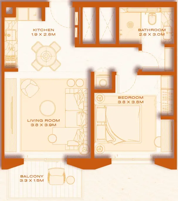 1 bed layout