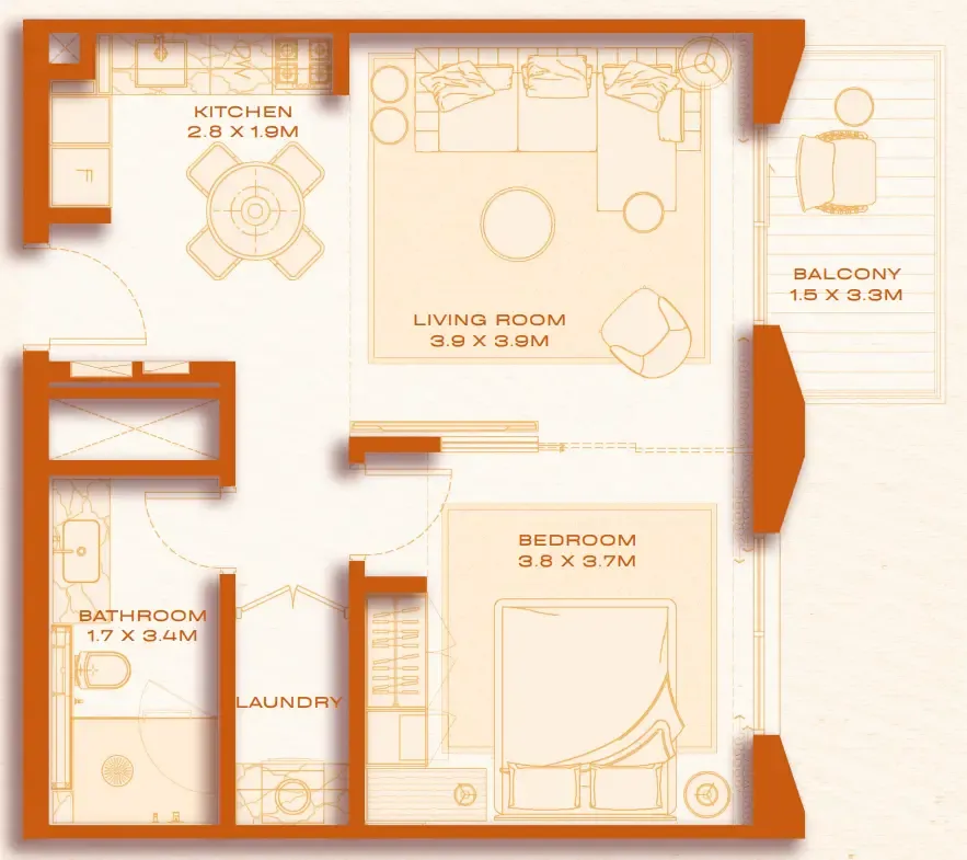 1 bed layout