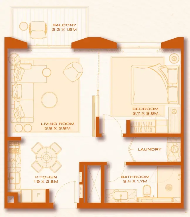1 bed layout