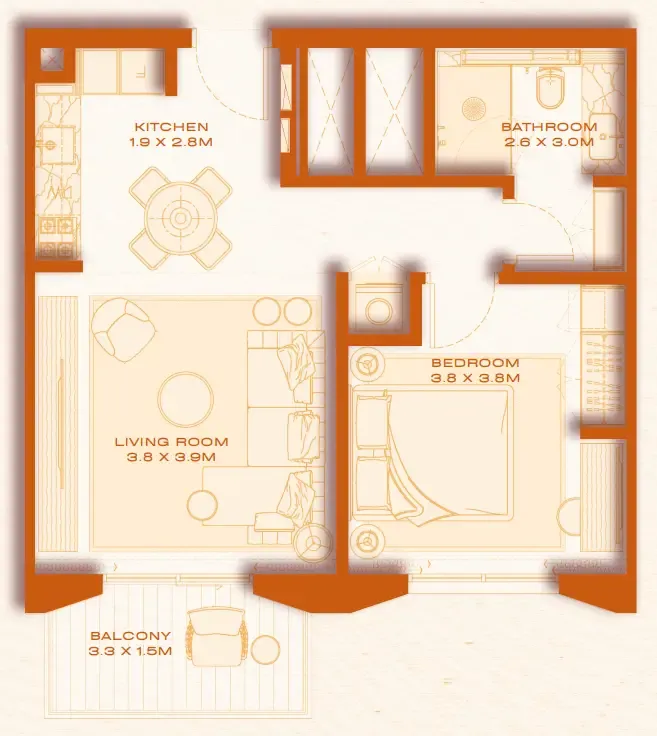 1 bed layout