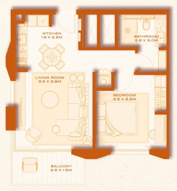 1 bed layout