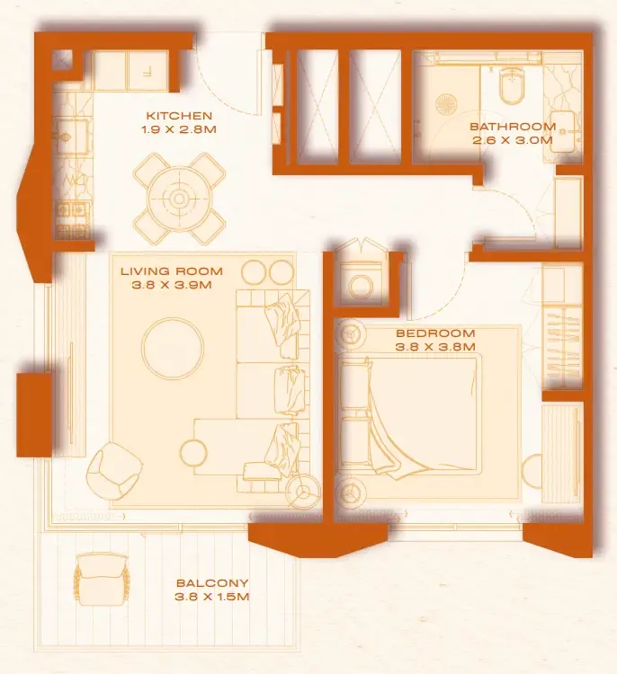 1 bed layout