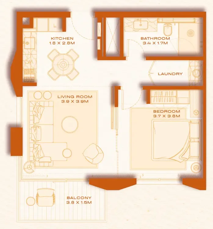1 bed layout