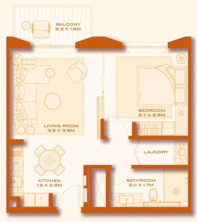 1 bed layout