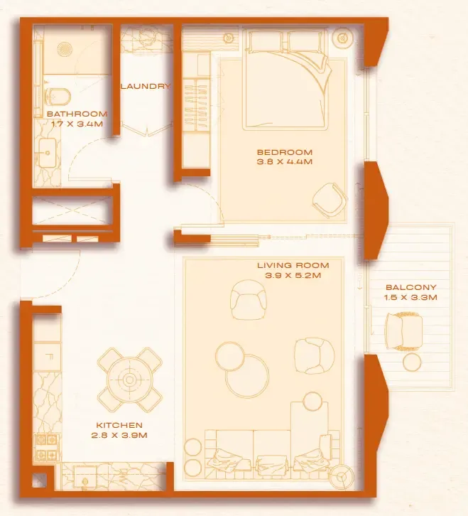 1 bed layout