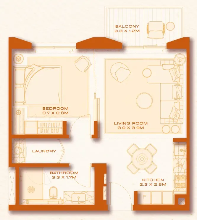 1 bed layout