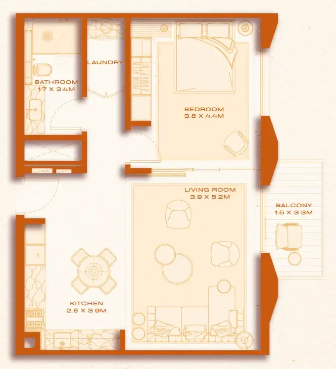 1 bed layout
