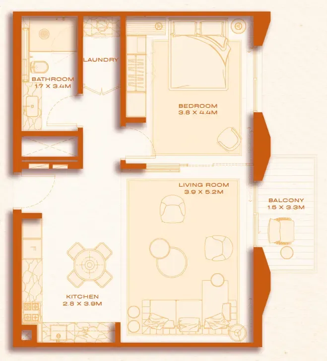 1 bed layout