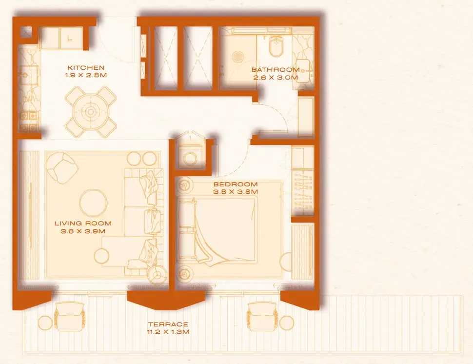 1 bed layout