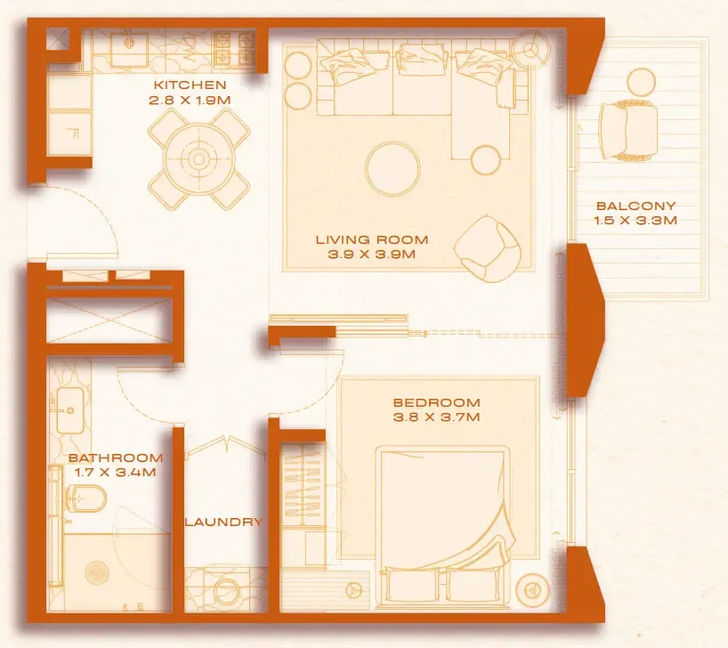 1 bed layout