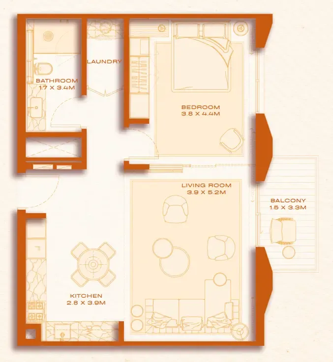 1 bed layout