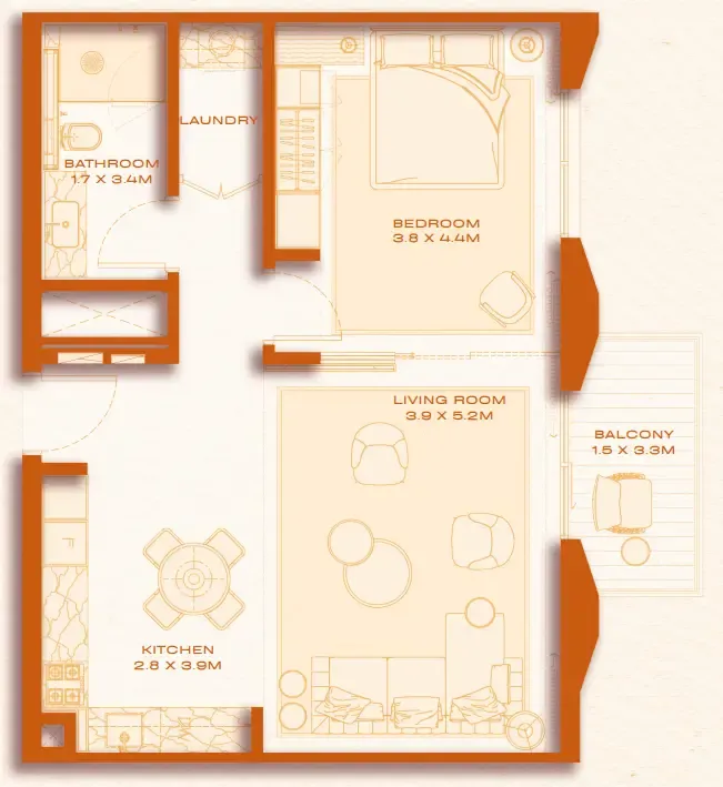 1 bed layout