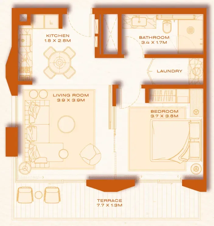 1 bed layout