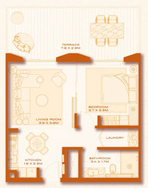 1 bed layout