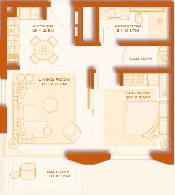 1 bed layout