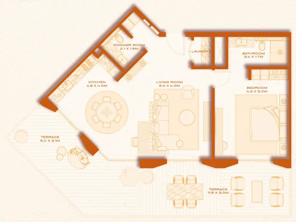 1 bed layout