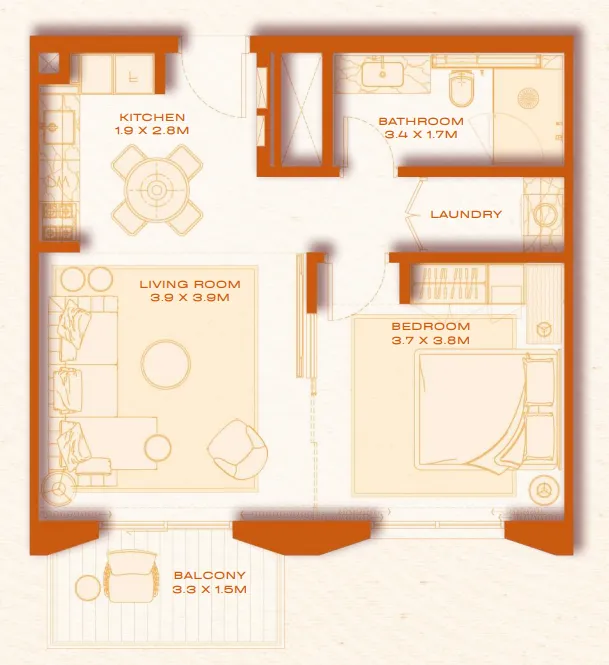 1 bed layout