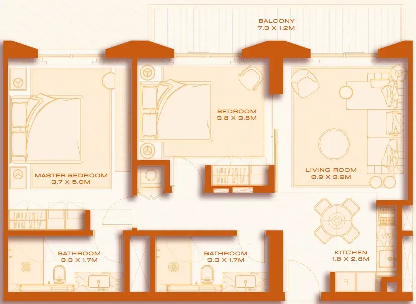 2 bed layout