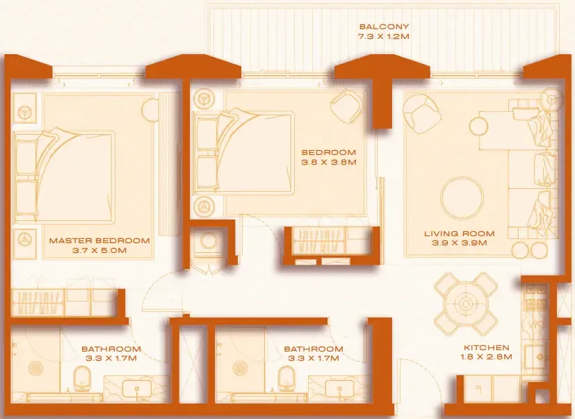 2 bed layout