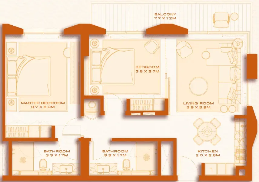 2 bed layout