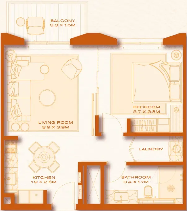 1 bed layout