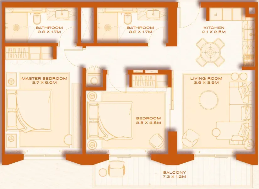 2 bed layout