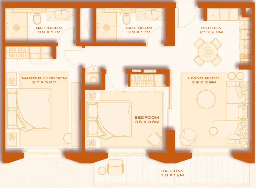 2 bed layout