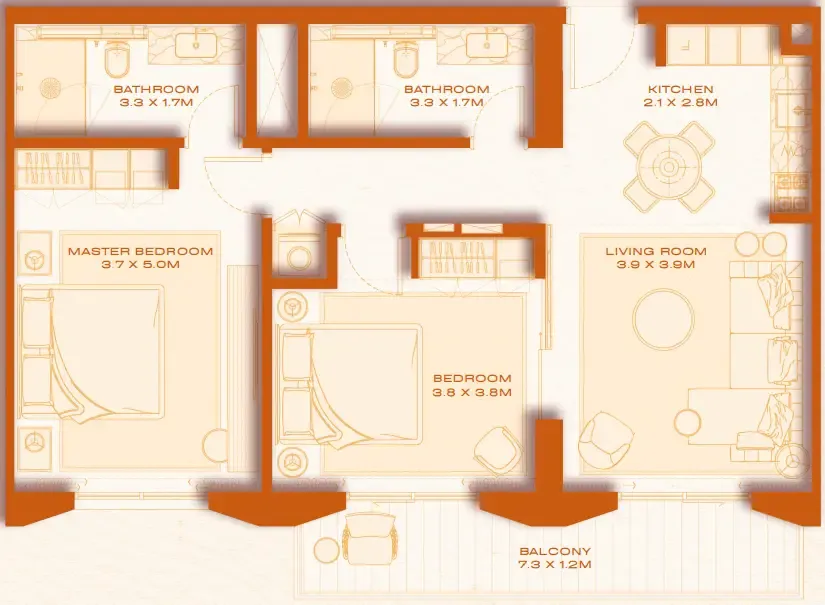 2 bed layout