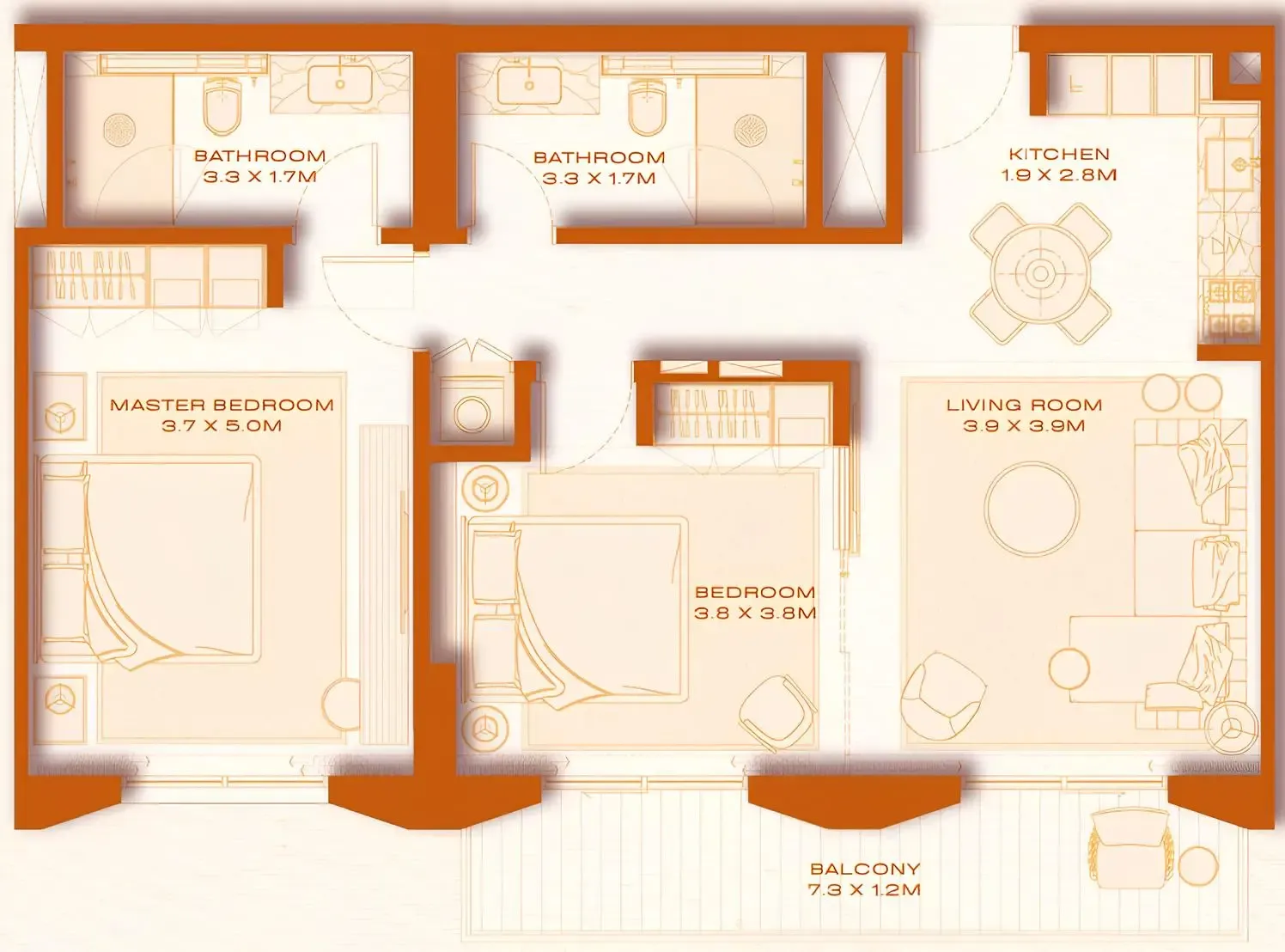 2 bed layout