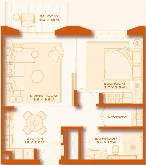 1 bed layout