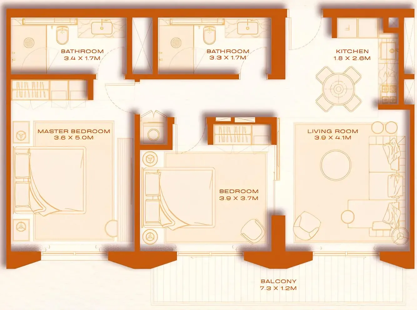 2 bed layout