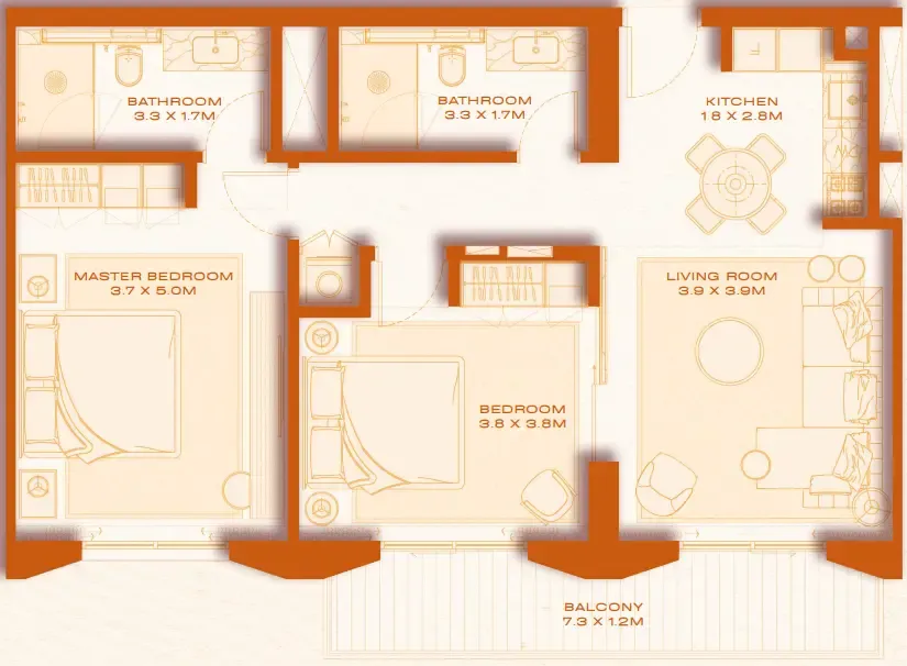 2 bed layout