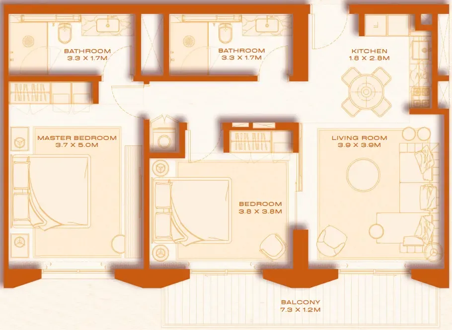 2 bed layout