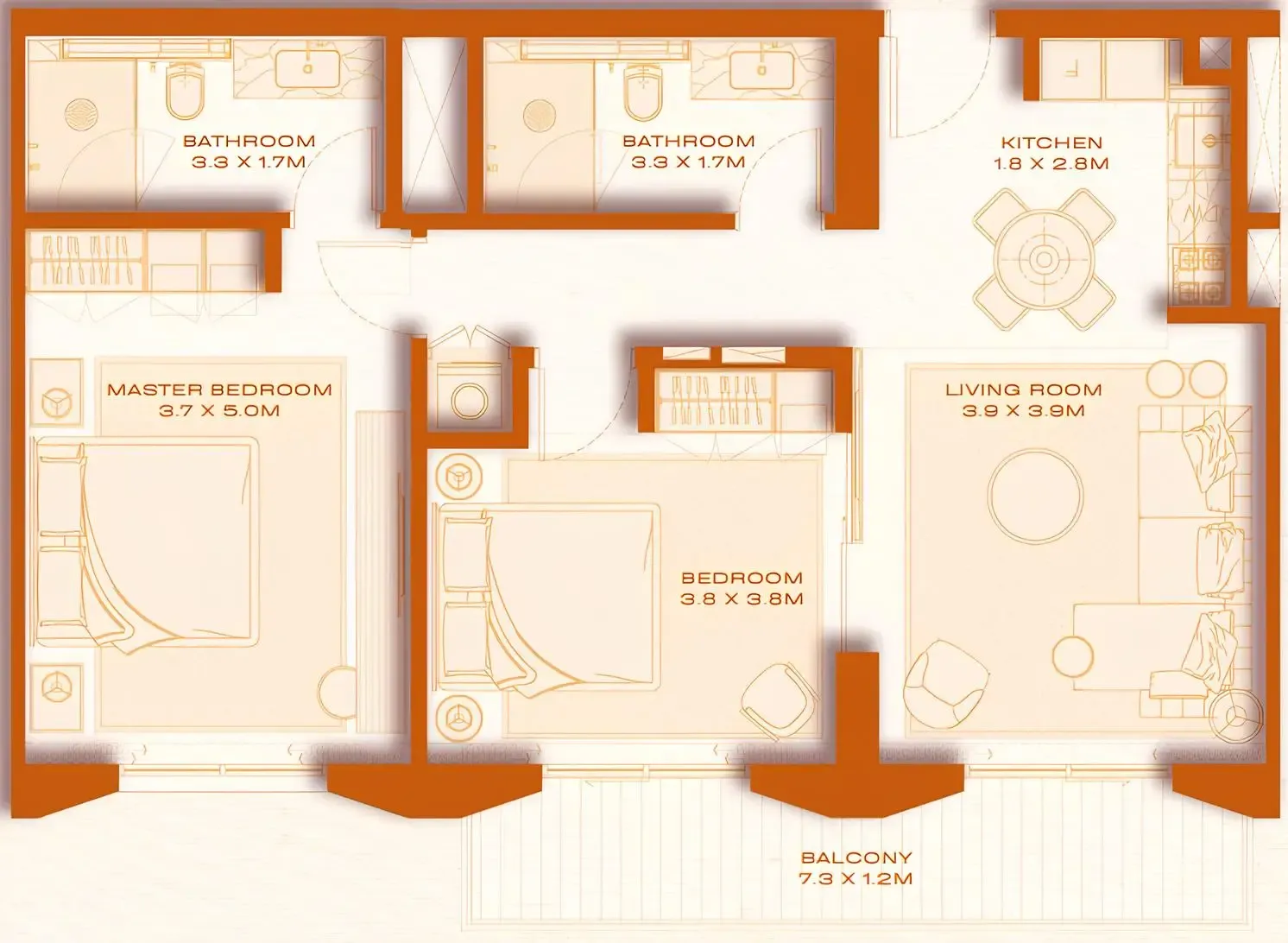 2 bed layout