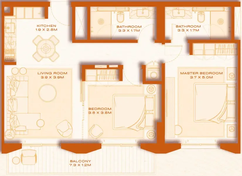 2 bed layout