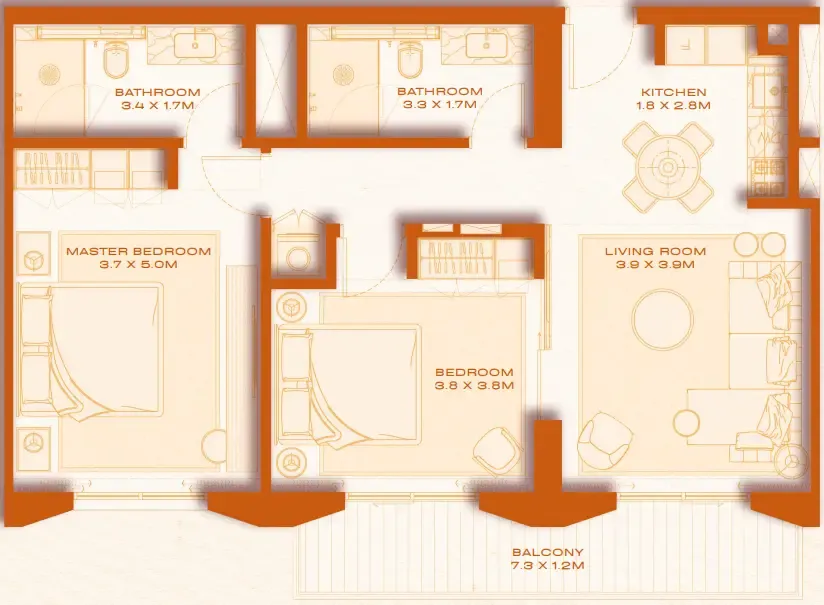 2 bed layout